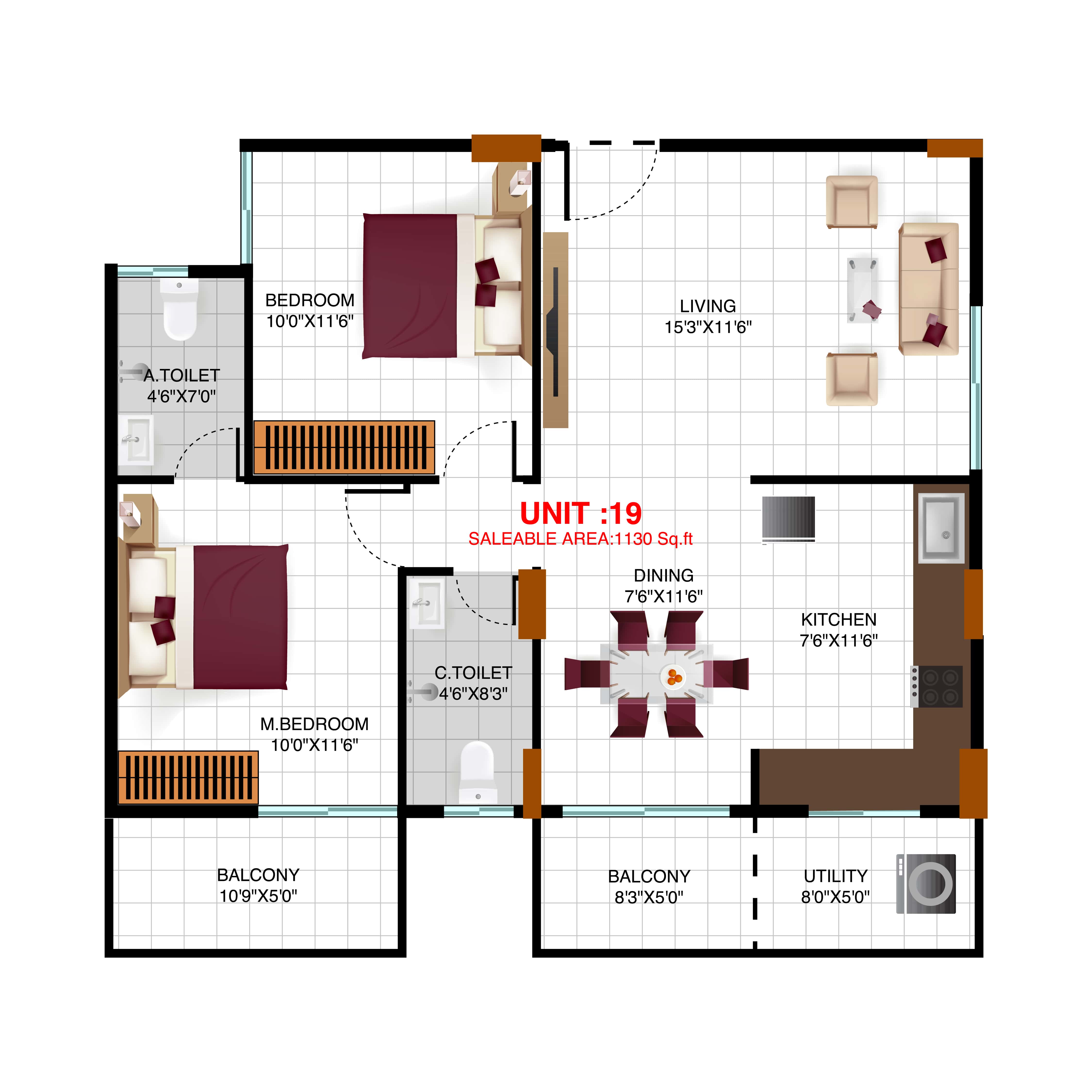 3 BHK Floor Plan